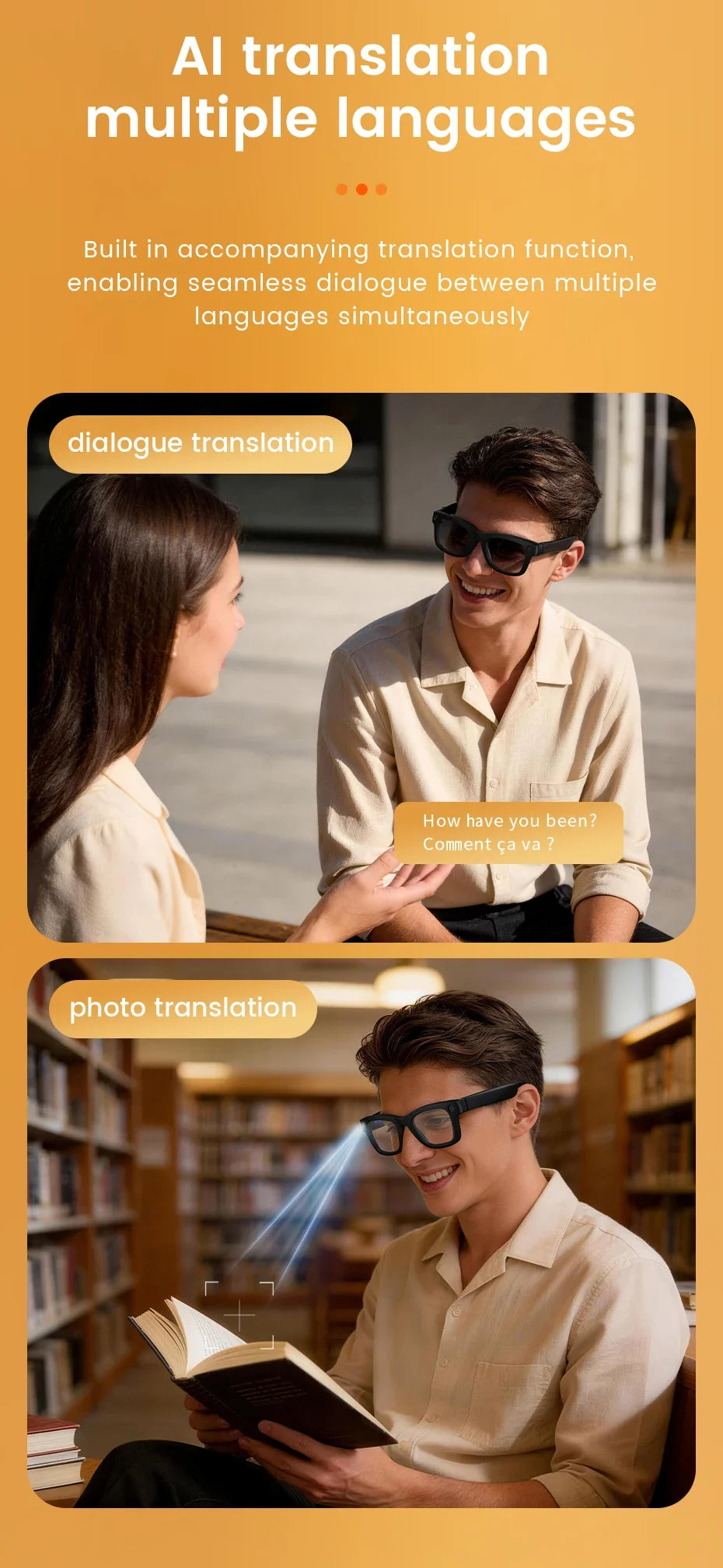 2026 Smart Glasses with 8MP Camera, 1080P Anti-Shake Recording, AI Translator, Bluetooth Audio Calling, 8GB Storage, iOS Android