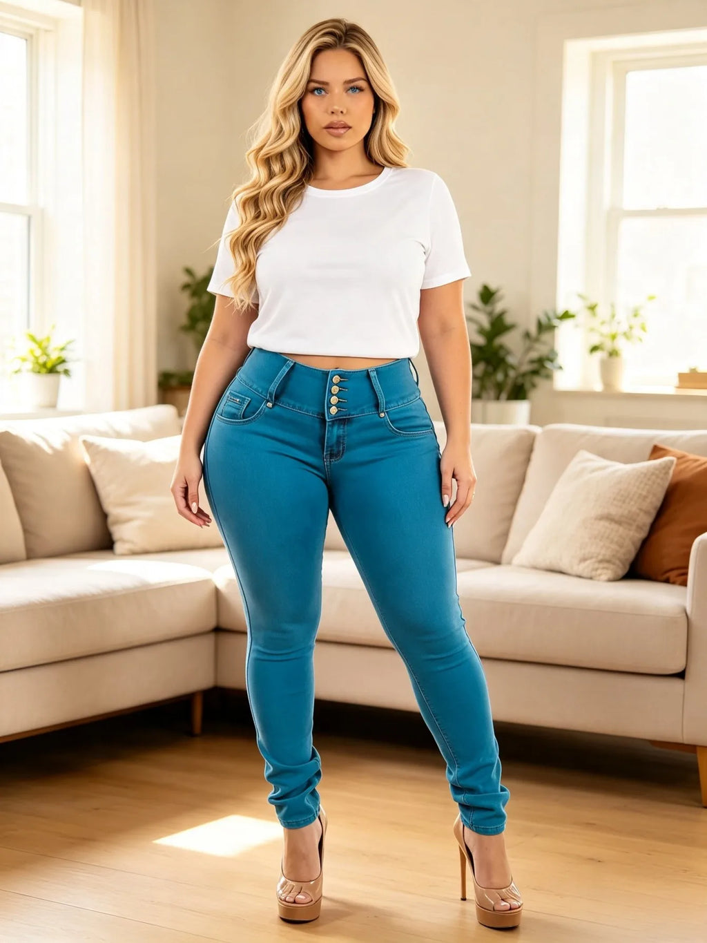 HME】Jeans | Women High Waist Skinny Jeans 4-Button Tummy Control Denim Pants Hip-Lifting Stretch Slim Fit Y2K Streetwear