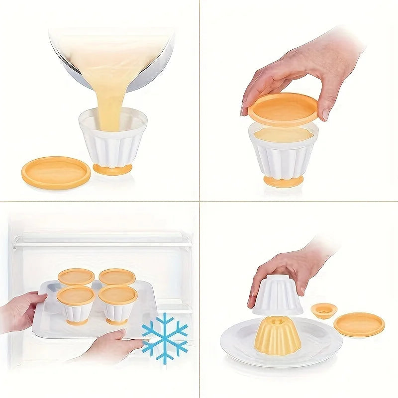 4pcs/set Pudding Molds, Mousse Cake Molds, Durable Baking Tools and Kitchen Gadgets