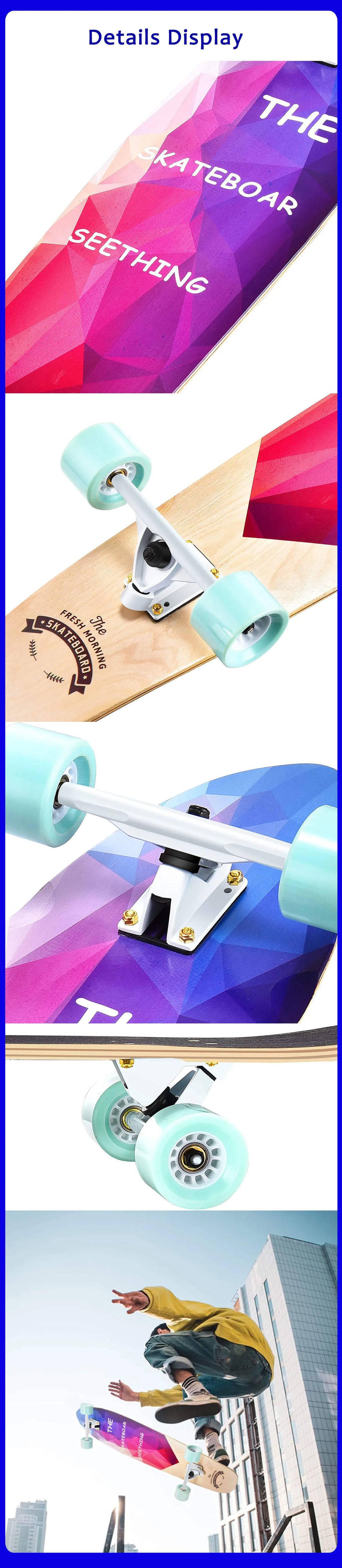 42 Inch Longboard Skateboard Complete Cruiser Single Kicktail Maple Wood for Adults Teens Beginners Dancing Street Sports