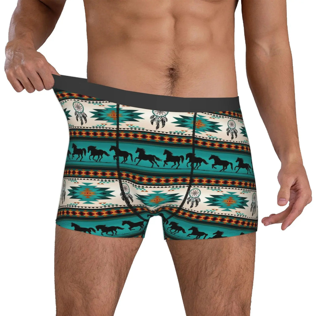 Tribal Aztec Horse Print Men Underwear Boxers Breathable Mens Boxershorts Men's Panties Underpants Man Boxers Briefs Trunks
