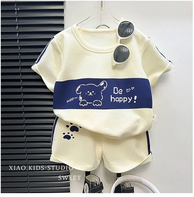Children's Top and Bottom Clothes Set Short-sleeved Suit Striped Girls Boys T-shirt Summer Children's Clothing Loungewear Outfit