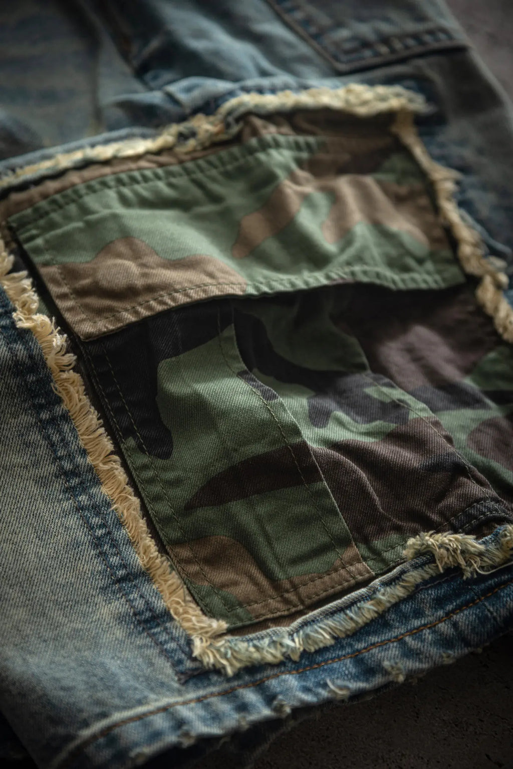 Summer New American Retro Camouflage Patch Pocket Denim Shorts Men's Fashion 88% Cotton Washed Old Straight Casual 5-point Pants