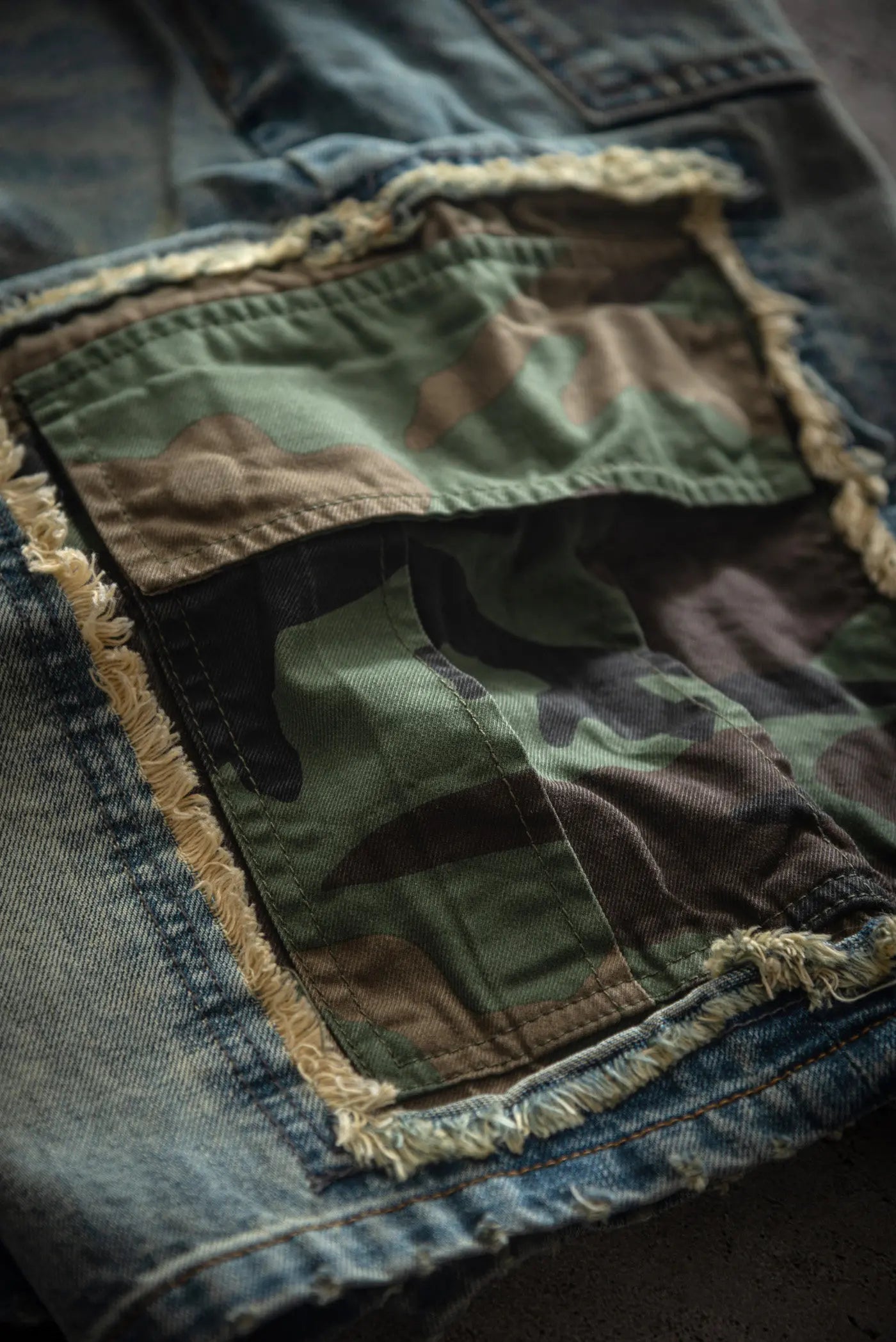Summer New American Retro Camouflage Patch Pocket Denim Shorts Men's Fashion 88% Cotton Washed Old Straight Casual 5-point Pants