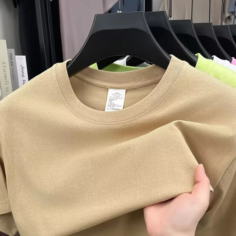 Summer 100% Cotton Men's T Shirt Bottoming Basic Fashion Short Sleeve Loose Tops Tees 230g/㎡