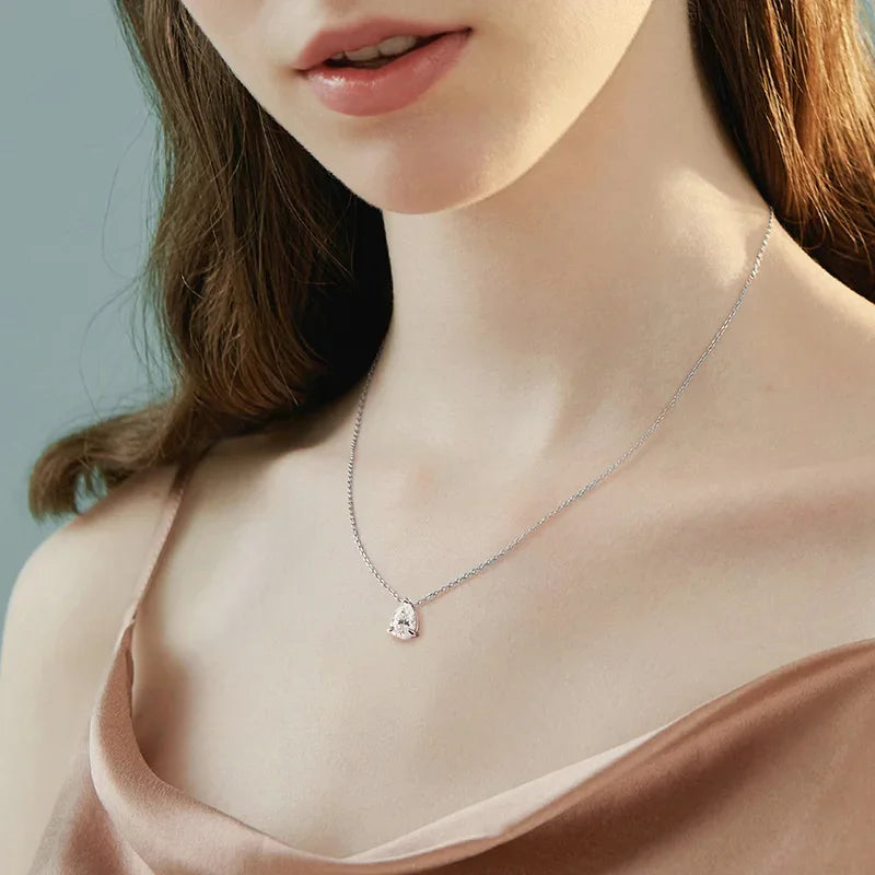 Smyoue 1-4CT Pear Cut Moissanite Pendant Necklace for Women Girls 3 Designs Lab Diamond Wedding Silver 925 Chains Fine Jewelry