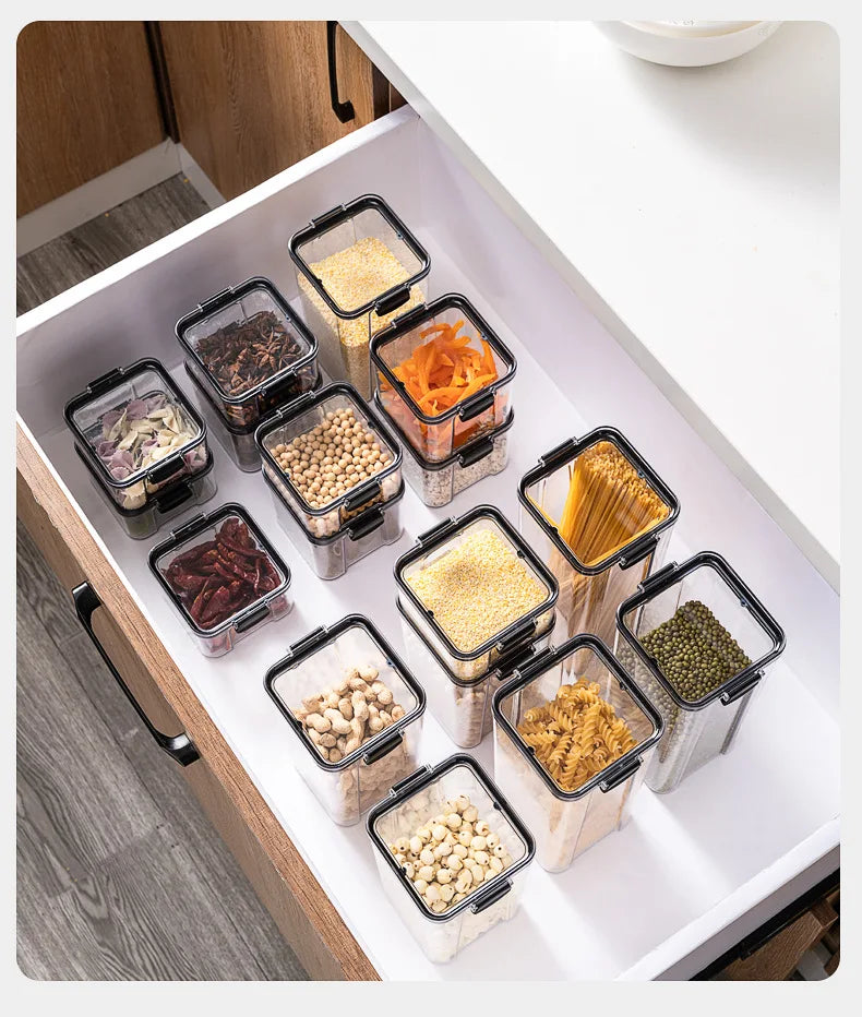 Sealed Jars Kitchen Grain Storage Organizer Large Tank Plastic Moisture-proof Storage Box Household Seasoning Jars Set 2030