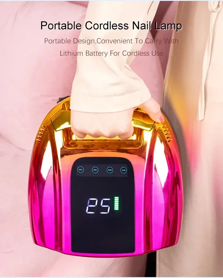 Dual Light Source Rechargeable Nail Lamp with Mirror Bottom Cordless Gel Polish Dryer Pedicure Machine Wireless Nail UV LED Lamp