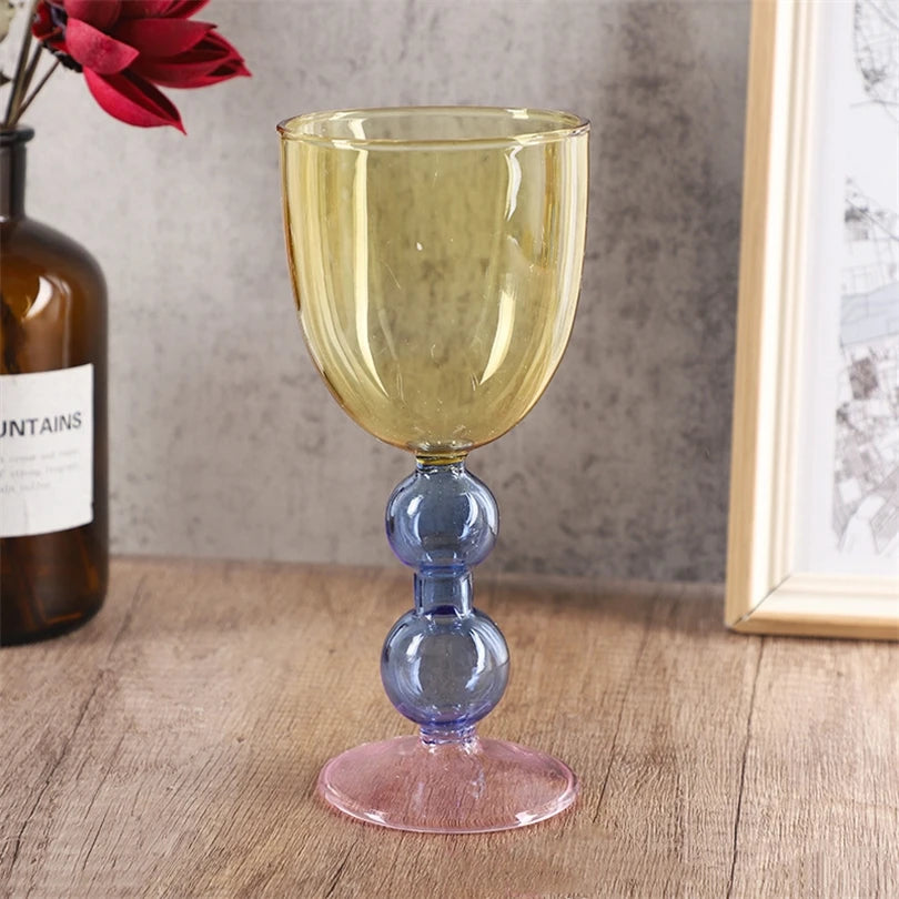 Creative Stained Glass Goblets Contrast Color Wine Glasses Ins Style Simple Home Wine Glasses Drink Cups