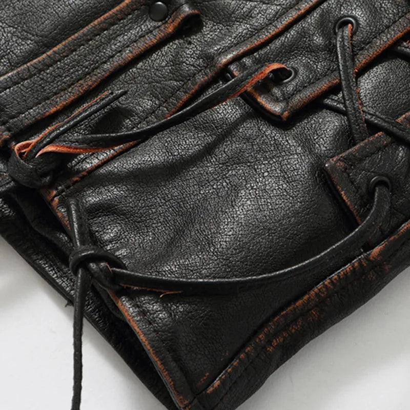 Retro Black Winter Leather Jacket Men Vintage Style Plus Size 5XL Genuine Natural Thick Cowhide Diagonal Zipper Leather Coat