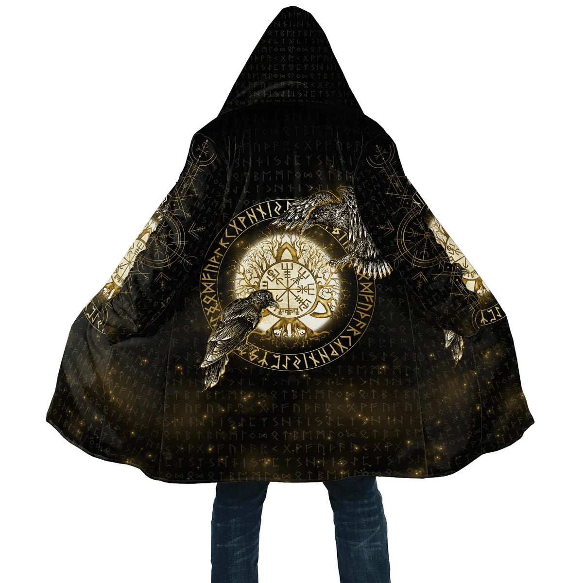 Winter Fashion Mens cloak Norse Odin Raven Tattoo 3D Printed Thick Fleece Hooded Coat Unisex Casual Warm Cape coat DP23