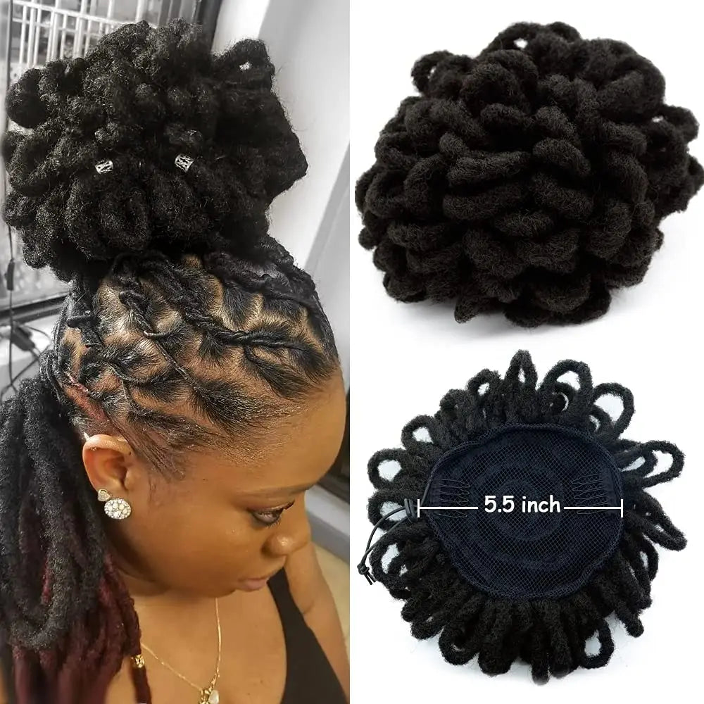 Synthetic DreadLock Afro Puff Hair Bun Drawstring Ponytail Faux Locs Clip In Chignon Hair Pieces for Women Party