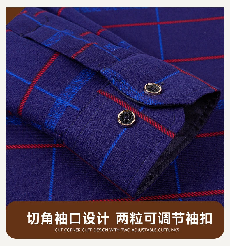 2025 Autumn Winter Men's Fashion Plaid Striped Print Shirts Double-sided Fleece Long Sleeve Thick Warm Shirts Soft Big Size 7XL