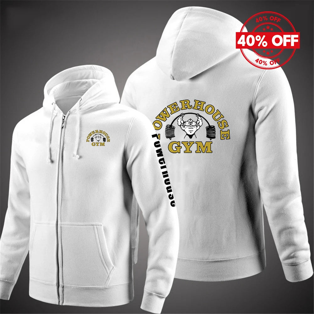 2025 Spring And Autumn Man's Loose Comfortable Versatile Hoodies Coat Powerhouse Gym Logo Logo Print Zipper Hooded Slim Jacket