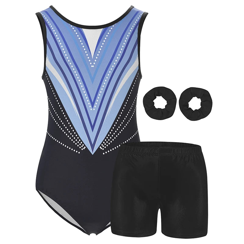 4 Piece Gymnastics Leotards for Girls Sleeveless Athletic Biketard Kids Water-drop Back Unitard Tumbling  Activewear Outfits