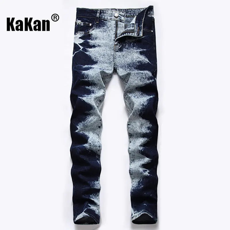 Kakan - New European and American Elastic Slim Fit Jeans for Men, High Street Novelty Deep Blue Long Jeans K36-L007