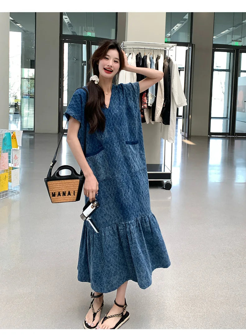Retro Denim Dress Women's Summer Design Sense Fashion Loose Dress