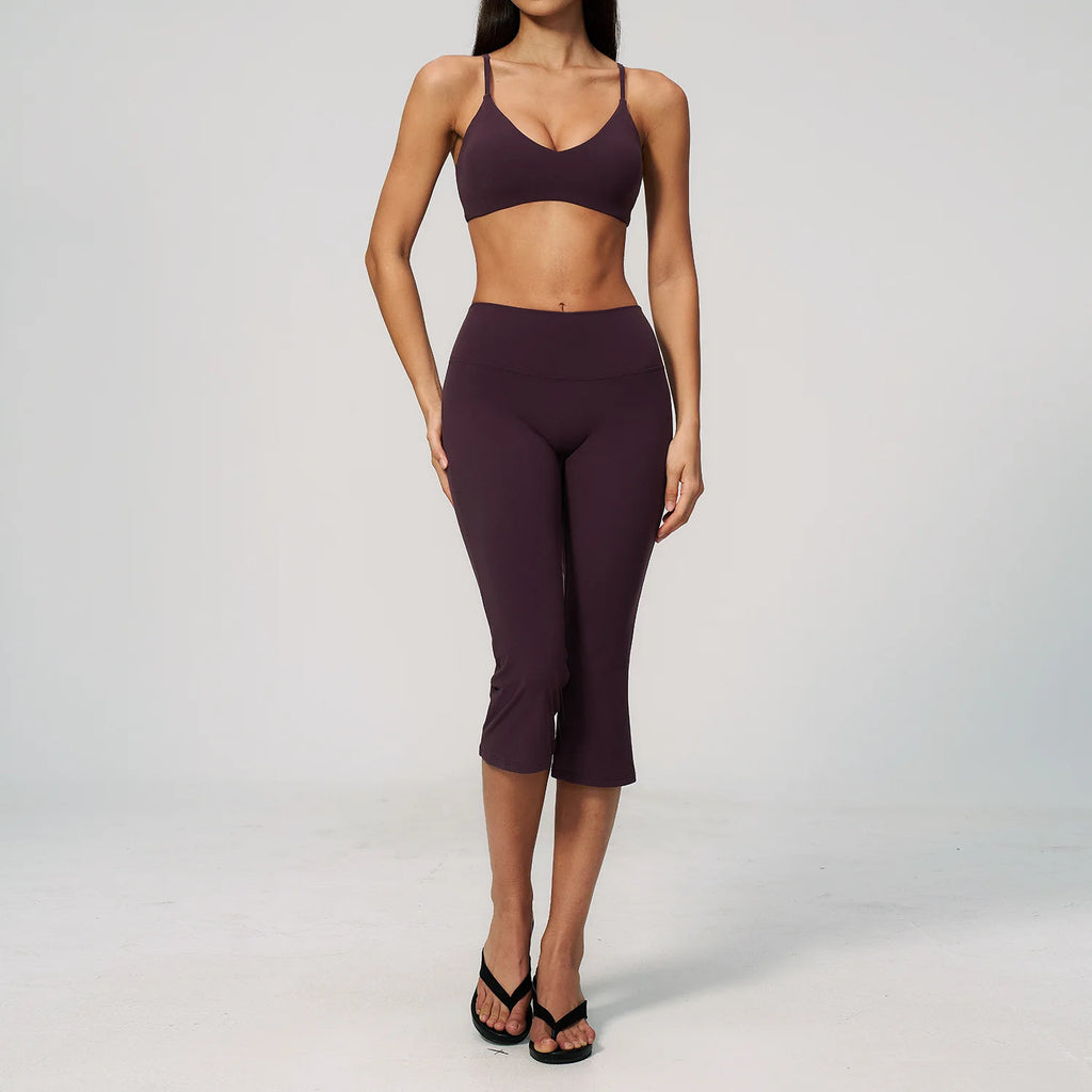2PCS Yoga Suit Women's Tracksuits Gym Clothes Running Workout Outfits Sports Bra Middle Pants Athletic Wear Female Yoga Clothing