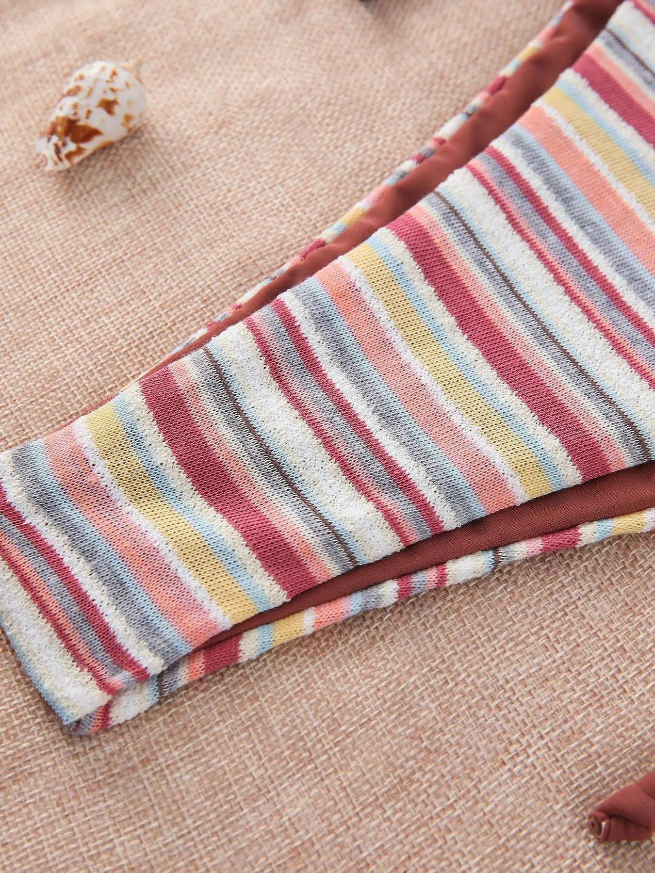 Women Retro Stripe 3 Piece Bikini Set Halter Tie Triangle Top Side Tie Swimsuits Mini Wrap Skirt Cover Up Beach Bathing Suit