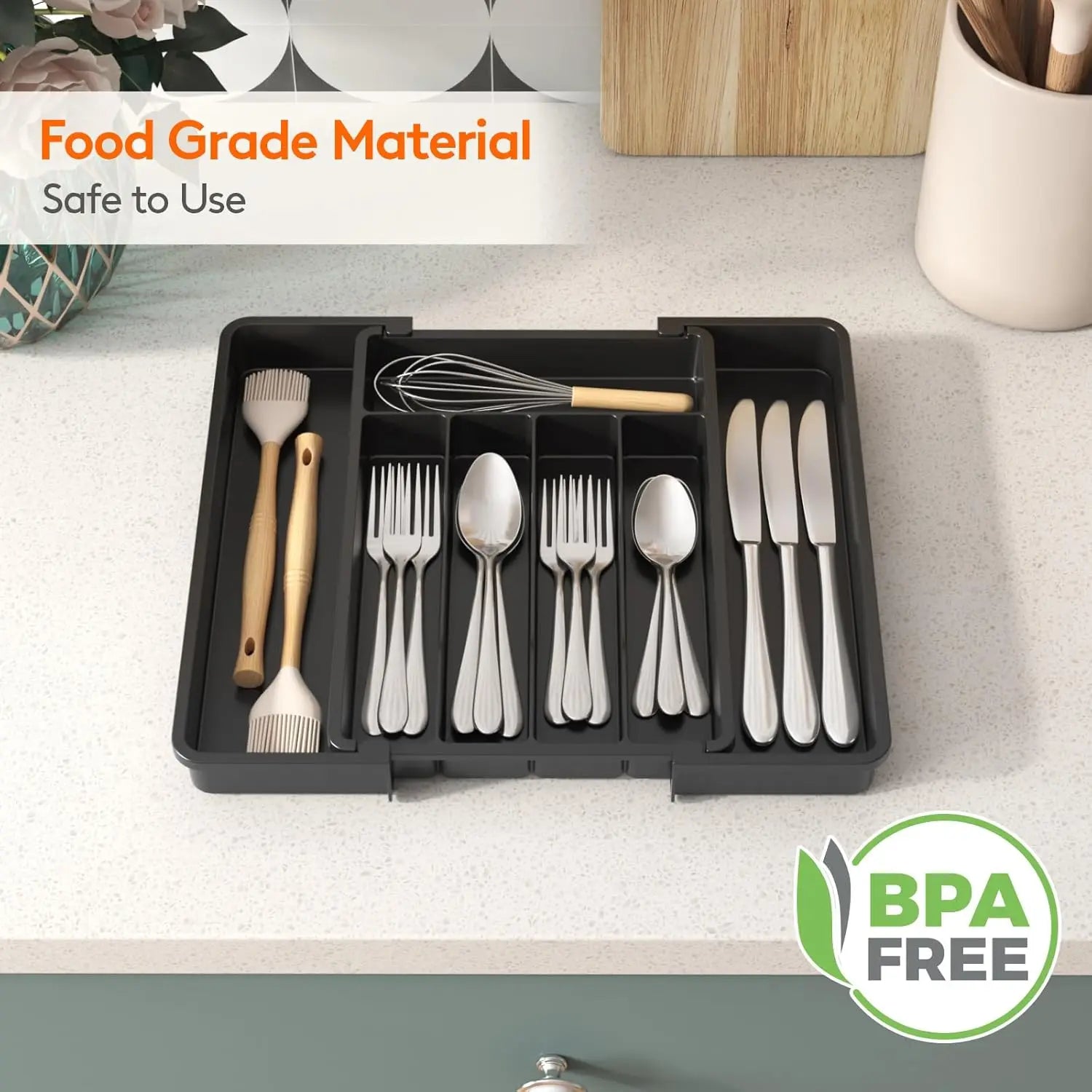1pcs Silverware Organizer - Expandable Kitchen Drawer Organizer, Adjustable Utensil Organizer, Cutlery Tray for Forks, Knives,
