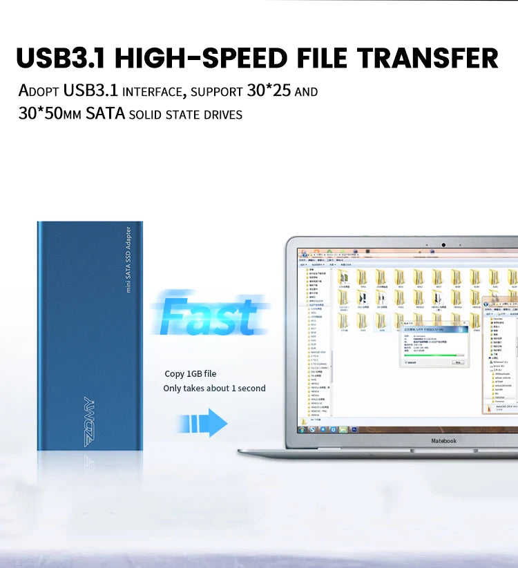 mSATA to USB 3.1 SSD Enclosure Adapter Case with USB Type C Interface for 30*50mm/30*25mm mSATA Internal Solid State Hard Drive