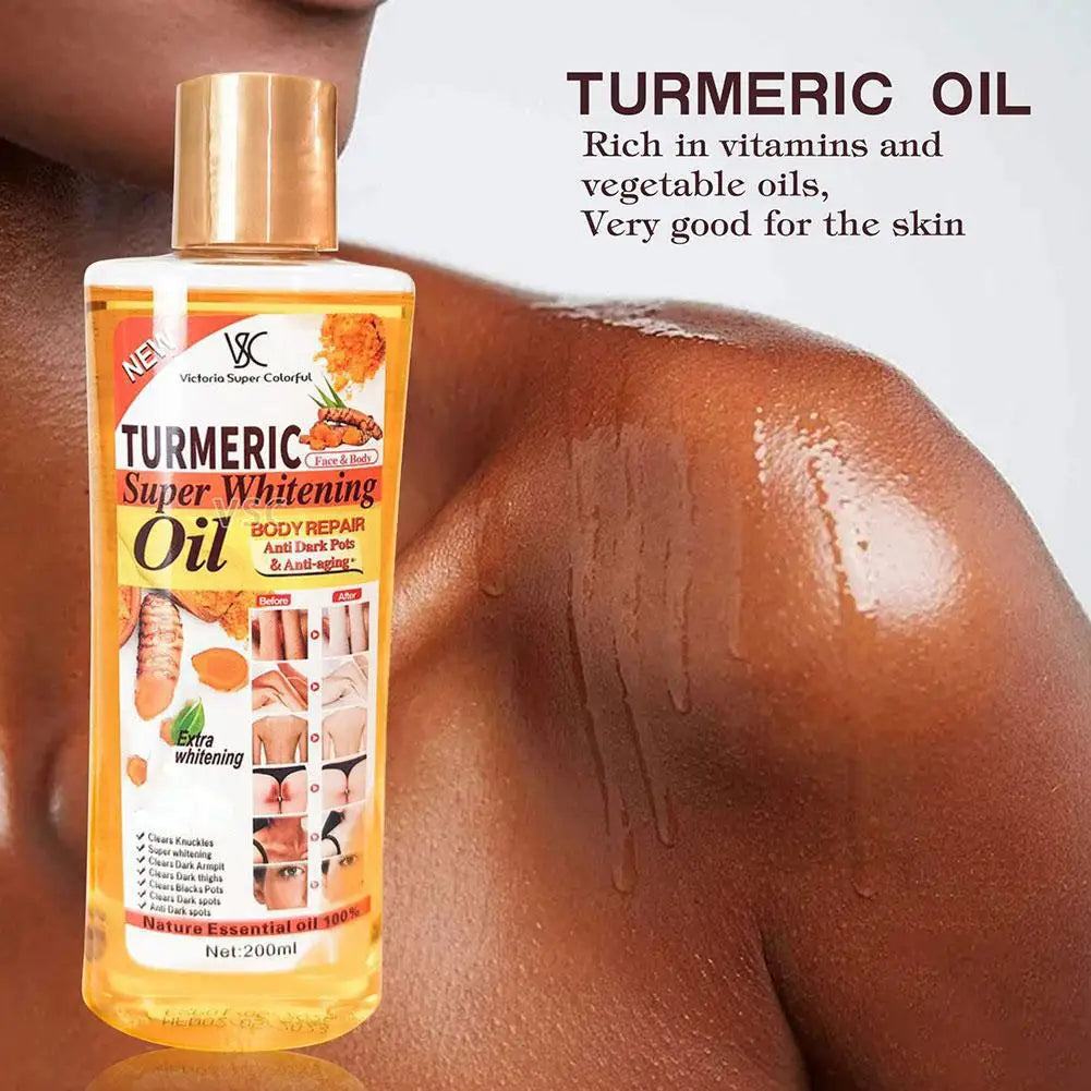 Turmeric Super Whitening Oil 200ml | Anti-Dark Spots & Anti-Aging Body Repair Essential Oil with Wheat Germ & Sweet Almond Oil