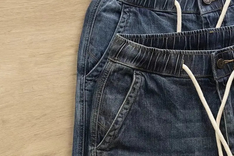 Wholesale 2022 New Denim Men's Stretwear Beam-legged Harem Pants for Young Students Loose Drawstring Sweatpants Baggy Jeans