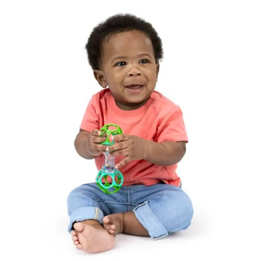 Bright Starts Oball Shaker Rattle Toy for newborns plus: soft textured plastic, vibrant multicolor design, easy-grip spherical
