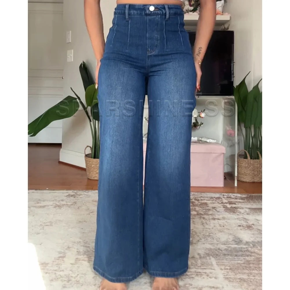 High-Waisted Wide-Leg Denim Jeans Comfortable Choice for Modern Fashion 2025 Spring Autumn Push Up Trousers