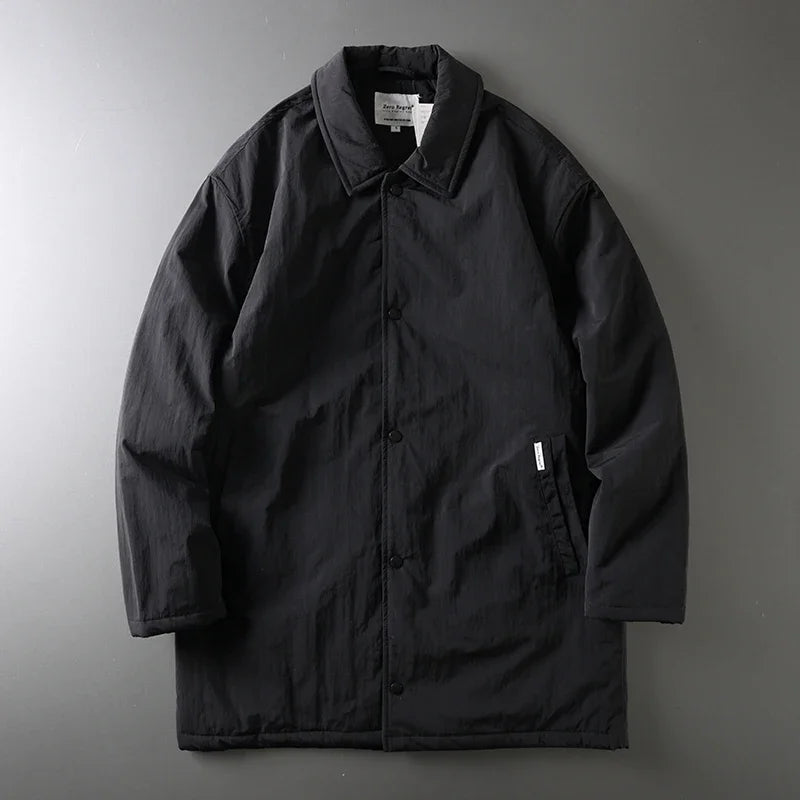 Japanese retro collar cotton jacket men's winter mid to long length cotton jacket men's warm jacket jacket with cotton clip