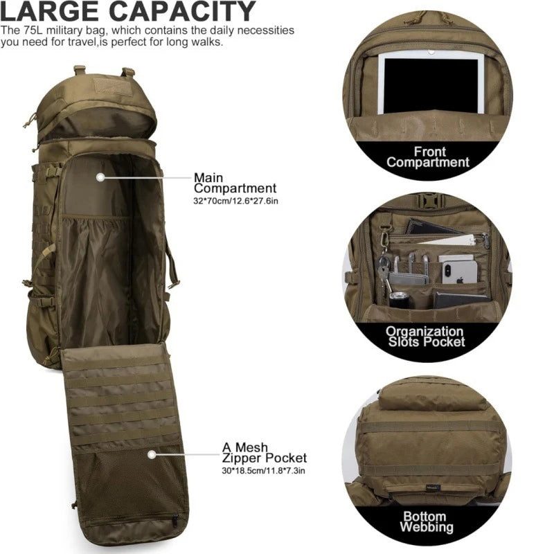 Extra Large Capacity 75L Outdoor Hiking Travel Bag Unisex Waterproof Durable Mountaineer Climbing Bag Camping Hiking Travel Bags