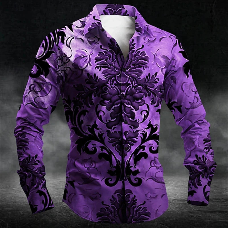 2026 Halloween Fun New Fall and Winter Yellow Shirt Halloween Party Fashion Men's Long Sleeve Tops Temperament Button Down Shirt