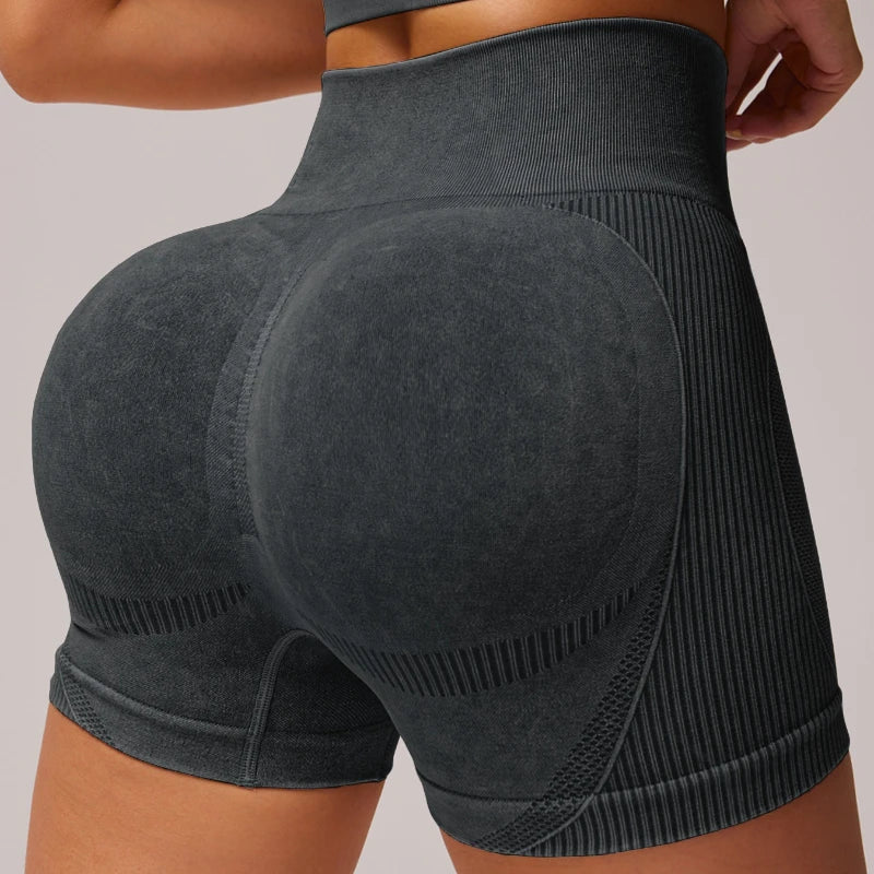 Women Sand Wash High Waist Tummy Control Butt Lifting High Stretch Slim Yoga Shorts Wear Outside Run Gym Workout  Sports Pants