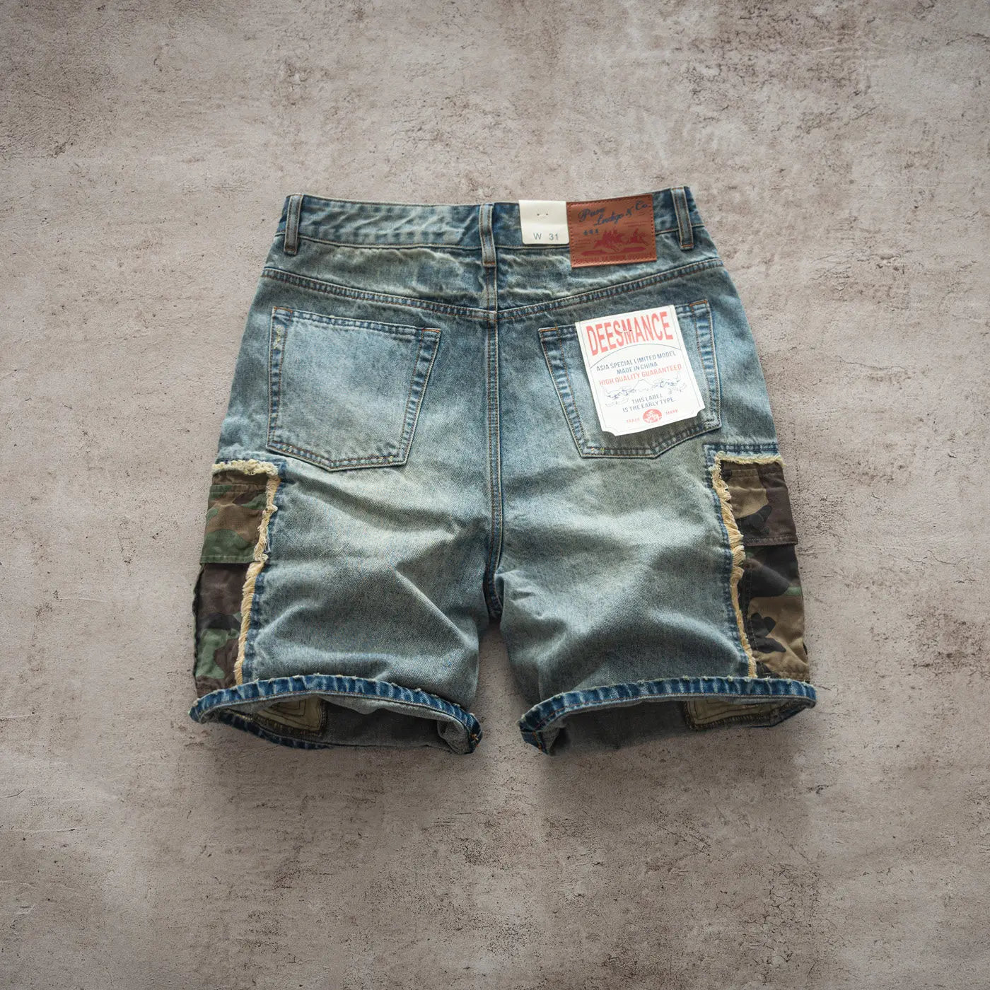Summer New American Retro Camouflage Patch Pocket Denim Shorts Men's Fashion 88% Cotton Washed Old Straight Casual 5-point Pants