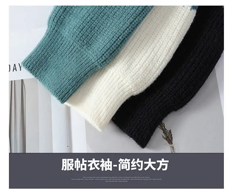 Mock Neck Knitted Sweater Men Women Autumn Winter Daily Casual Warm Knitting Pullovers Men's Fashion Patchwork Pullover Sweaters