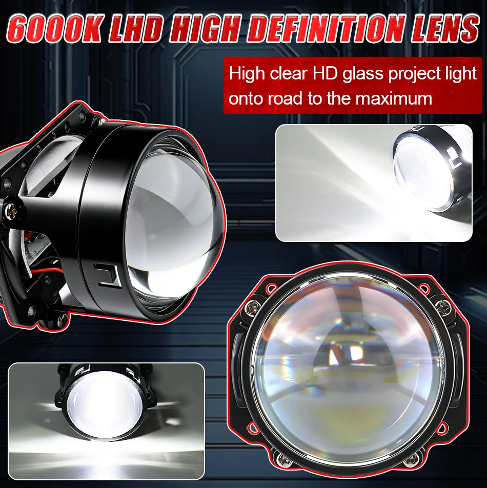 2.5 Inch Bi Led Projector Lens Led Light H4 H7 9005 9006 Car Headlight Bulb High Low Beam 6000K Diode 120W 40000LM Turbo Tuning