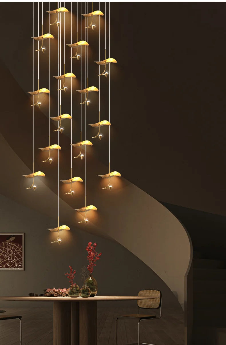 Mid century Stair Lotus light Luxury vintage lampshade Duplex Building Bedroom Living Room Tea Room Art  coffee bar lighting