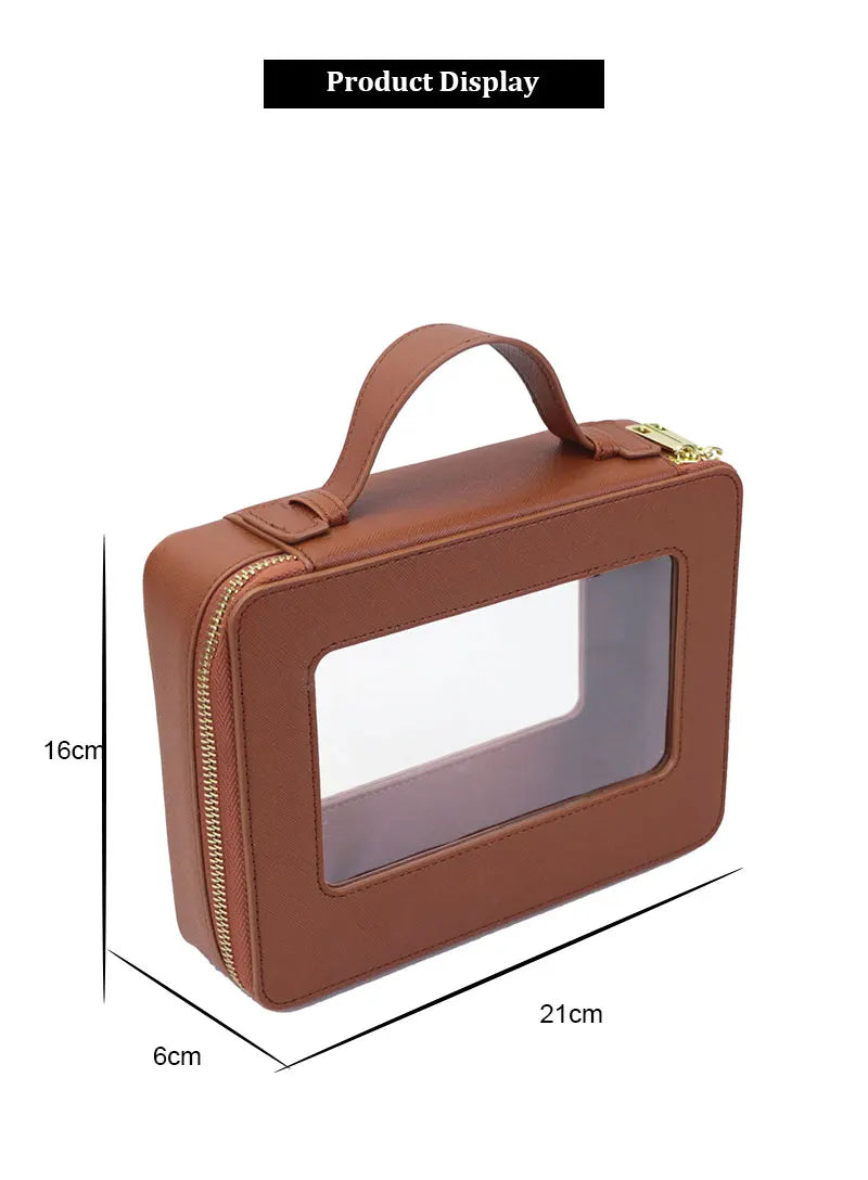 Custom Genuine Leather Travel Cosmetic Bag Set Colorful Classic Saffiano Portable Travel Clear PVC Cosmetic Bag TPU Wash Bag