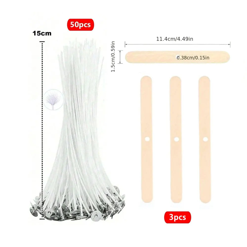 53pcs Candle Wicks Holder Waxed Cotton Candle Wicks Set with Stand Original Smokeless Candle Wicks Soy Oil Wax Core Woven Making