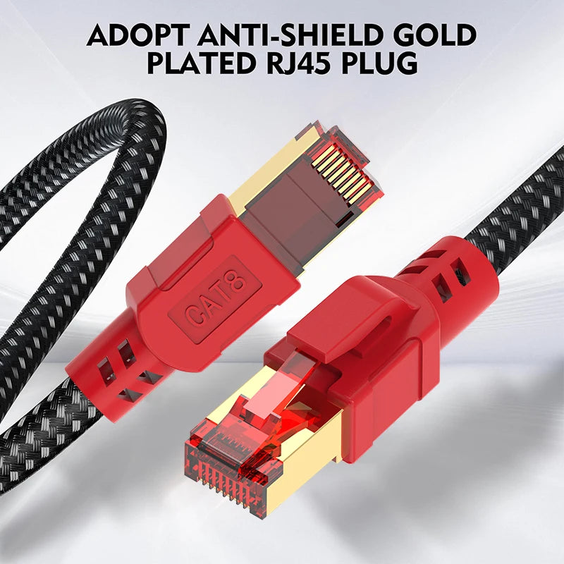 Cat 8 Ethernet Cable, High Speed Braided 40Gbps 2000MHz Network Cord RJ45 Cable Compatible for Gaming Cat7 Cat6a Cat6 Cable