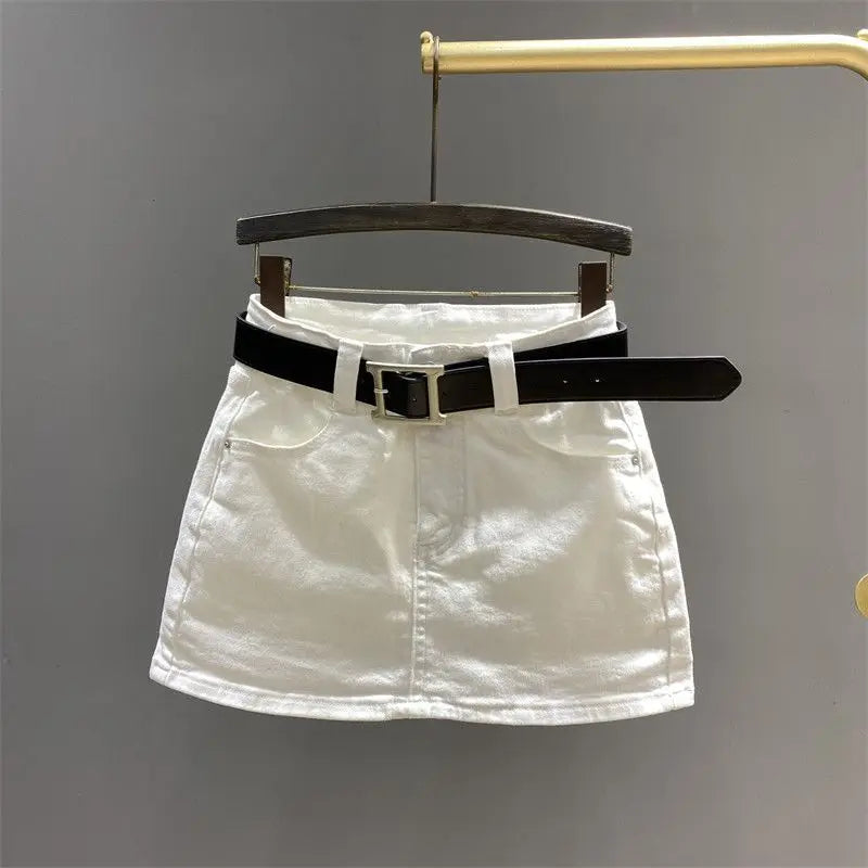 White A-word Denim Skirt Women's 2026 Summer New Slim Hip Anti-light Skirt