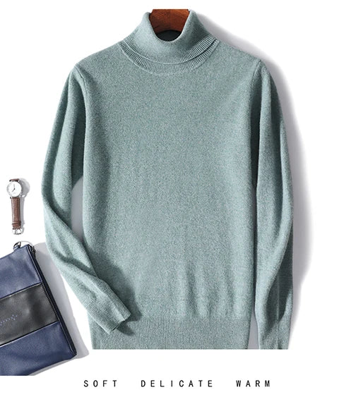 Men Turtleneck Cashmere Pullover 100% Pure Wool Knitwear Sweater Basic Solid Smart Casual Jumper Male Tops Autumn Winter