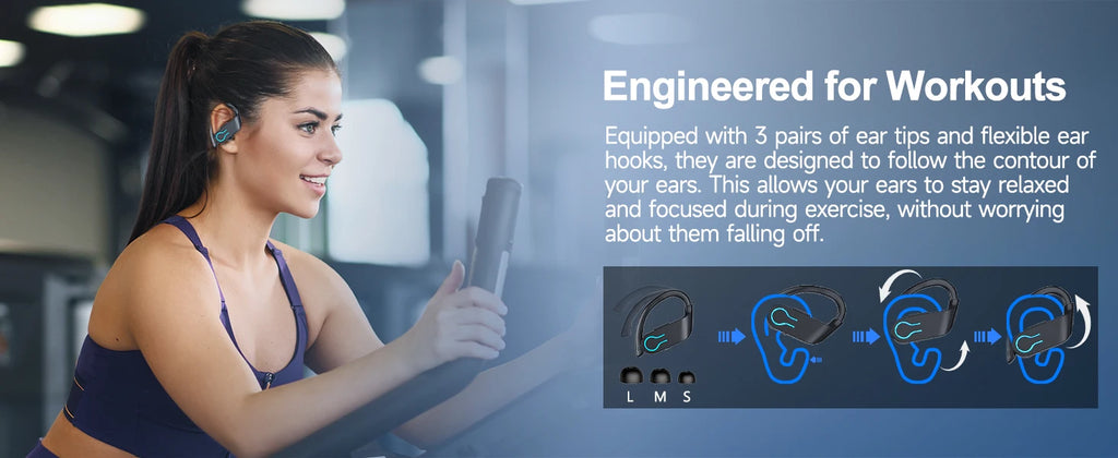 Bluetooth V6.1 Earphones True Wireless Headphones with Mic Button Control Noise Reduction Earhooks Waterproof Headset for Sports