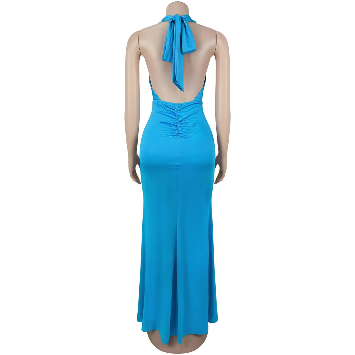 EINY Sexy Women White Halter Maxi Dress Elegant Backless Ruched Bodycon Long Gown Party Club Night Birthday Mermaid Dresses Y2K