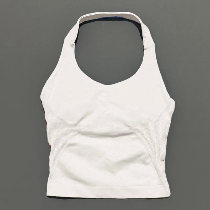 HISTELLO Sports Halter Top Seamless Longline Strappy Gym Tank Top Women Yoga Clothing Workout Fitness Sportswear Pilates Vest