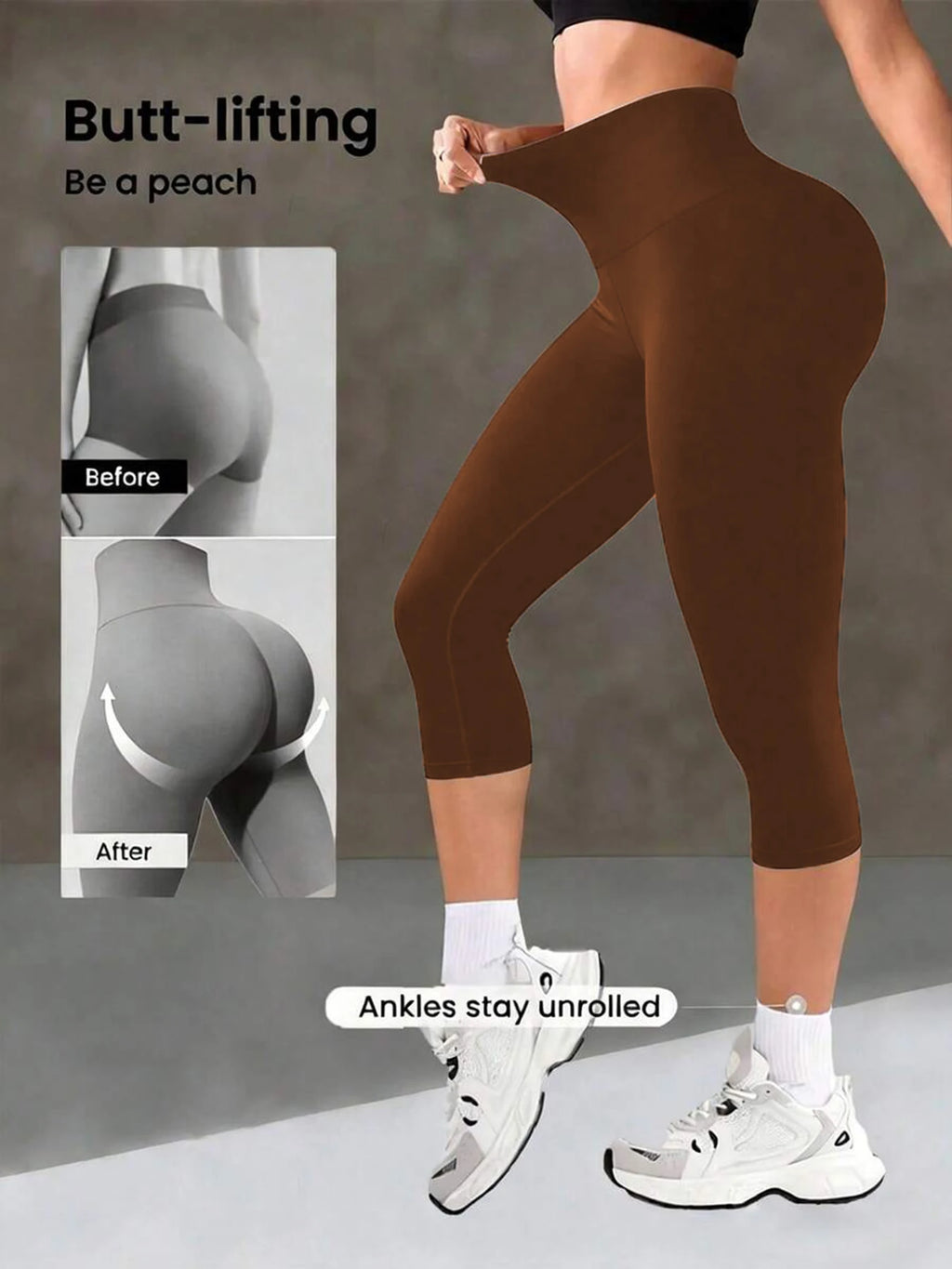 Solid Color Soft High Waist Cropped Yoga Legging Women Back Waist Pocket Sport Cropped Pants Tights Butter Athletic Gym