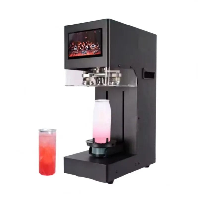 New Arrival Full Automatic Lifting PET Can Sealing Machine Bubble Tea Coffee Juice Cup Aluminum Can Seamer With Touch Panel