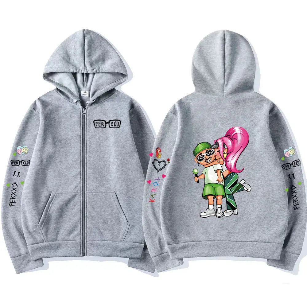 Singer Karol G Bichota Feid Ferxxo Zipper Hoodies Men's Women Clothing Hip Hop Zip Up Sweatshirts Oversized Pullovers Streetwear