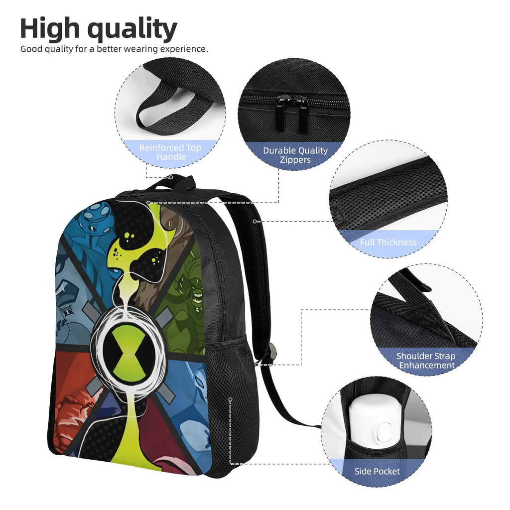 Ben 10 Cartoon Animation Backpack Male  Pattern Backpacks Polyester Kawaii School Bags Daily Designer Rucksack