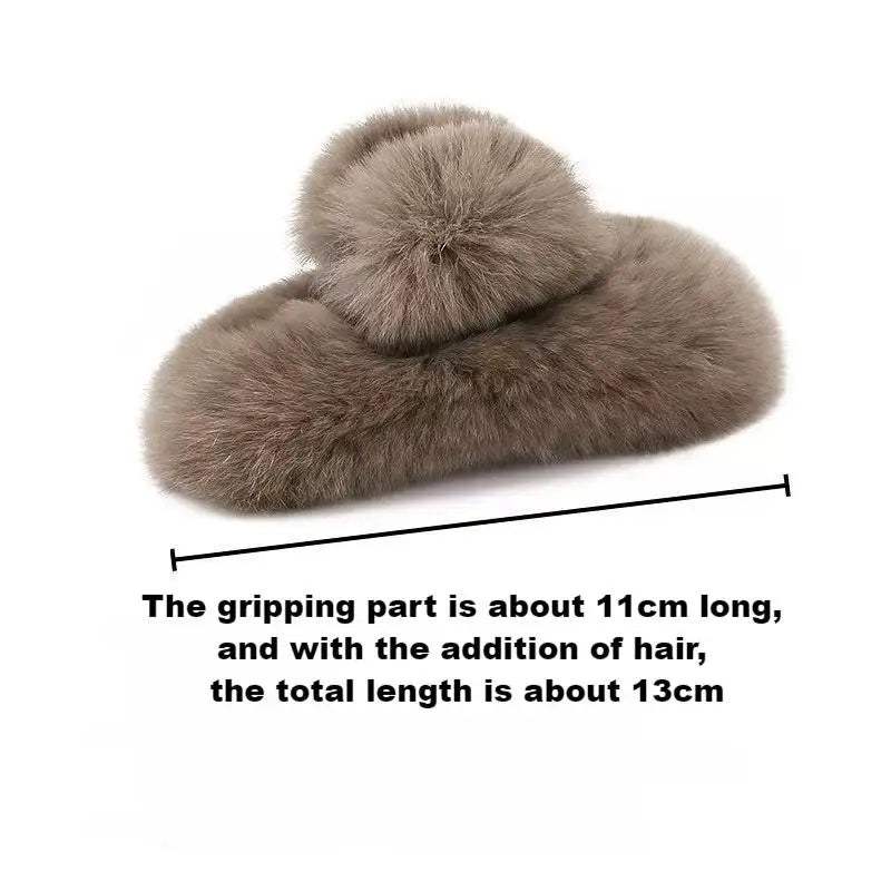 Oversized Plush Winter Clips For Thick Hair | Back-Of-The-Head Bun Styles | Soft And Warm Rabbit Fur Hair Accessories For Women